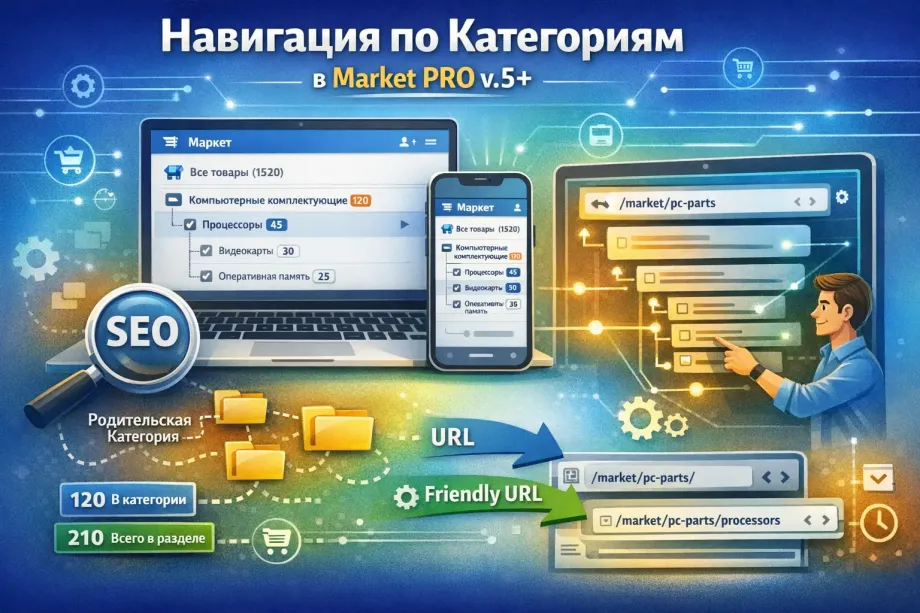 Меню категорий в модуле Market PRO v.5. В основе меню лежит древовидная структура категорий. - marketpro-v5-cotonti_webitproff-menu-structure.webp